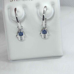 Brand New  Sterling Silver 925 Hamsa Huggy Earrings